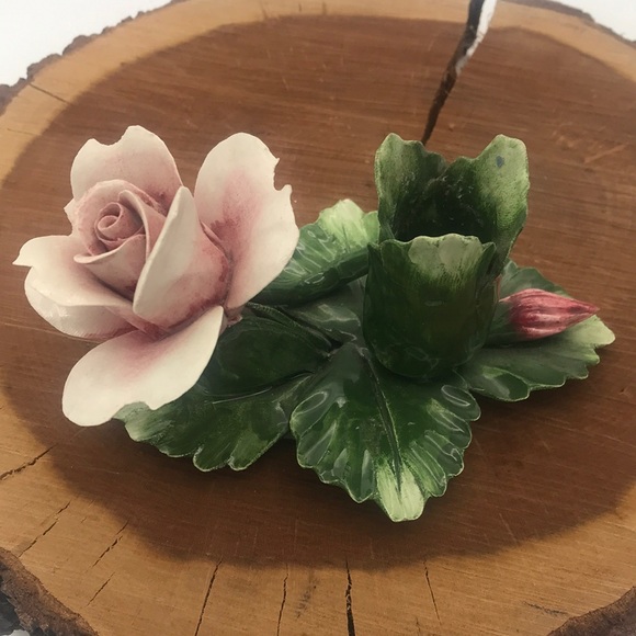 VTG Capodimonte Rose Candle Holder - Picture 1 of 9